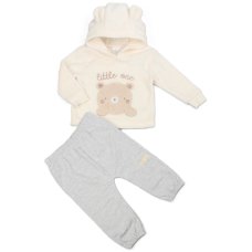 N34609:  Baby Unisex Bear Hooded Plush Fleece Top & Jog Pant Set (6-24 Months)